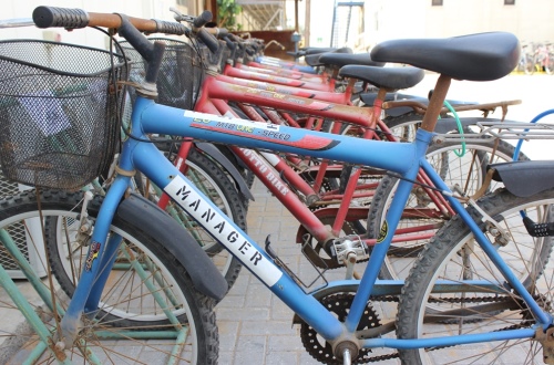 Blue and red bikes at the Drydocks site