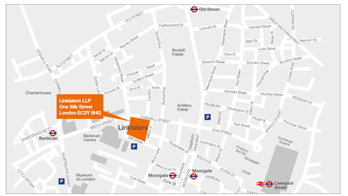 Map with the location of Linklaters LLP office