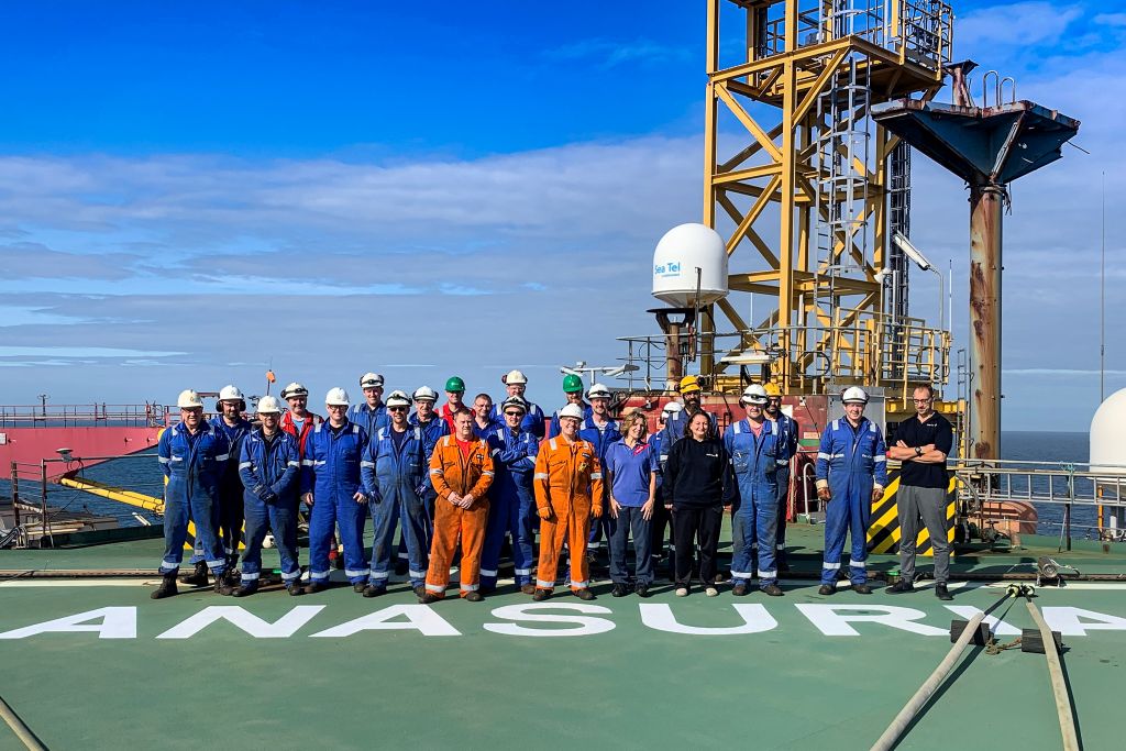 A group of employees at the Anasuria Operating Company platform